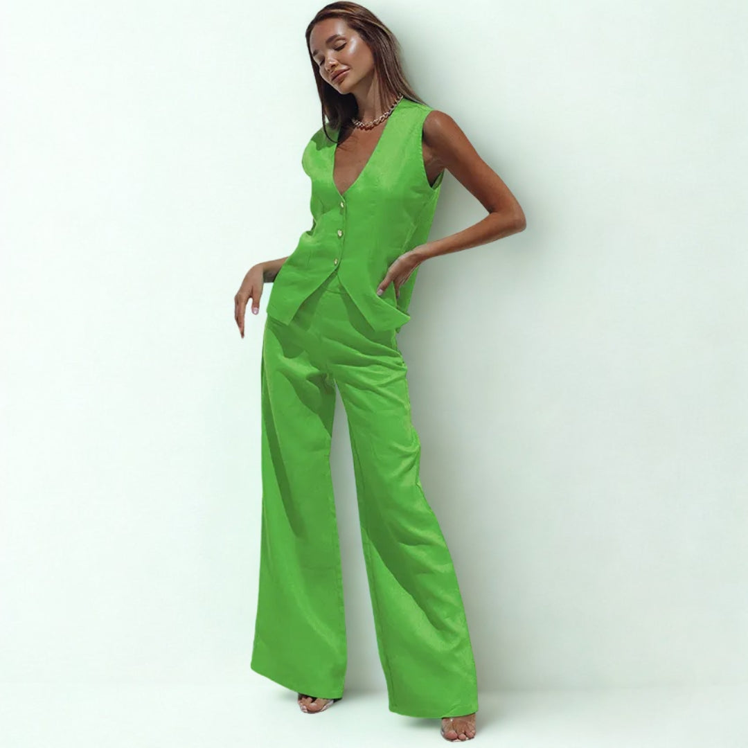 Sleeveless Linen Mix Set