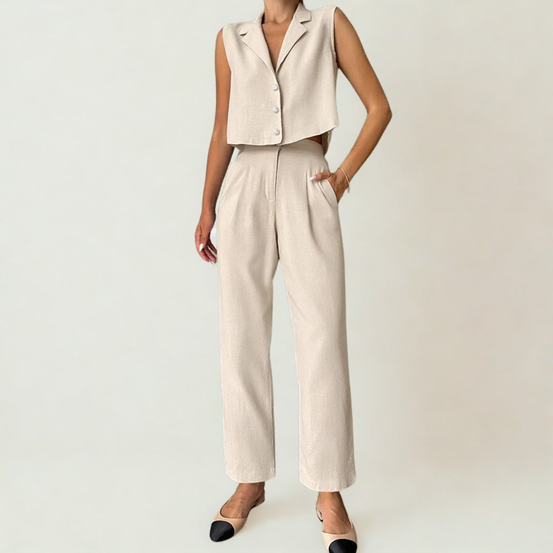 Linen Mix Vest Set
